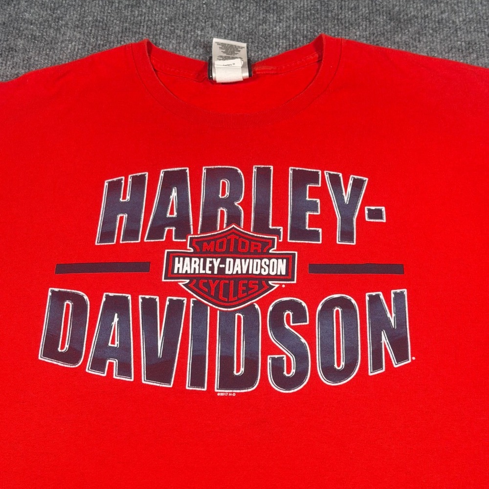 Harley Davidson Hannums Chadds Ford PA Red Graphic T-Shirt Mens 2XL Made in USA